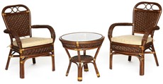 Комплект кофейный ANDREA (стол кофейный со стеклом + 2 кресла + подушки) Pecan Washed (античн. орех) арт.12994 в Калуге
