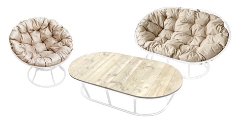 Комплект MAMASAN  Папасан и стол, без ротанга, белое/бежевая подушка в Туле - изображение