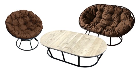 Комплект MAMASAN , Папасан и стол, без ротанга, чёрное/коричневая подушка в Екатеринбурге - изображение