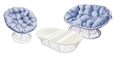 Комплект MAMASAN, Папасан и стол, с ротангом, белое/серая подушка в Сочи