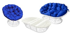 Комплект MAMASAN, Папасан и стол, с ротангом, белое/синяя подушка в Рязани
