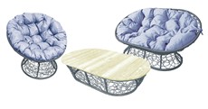 Комплект MAMASAN, Папасан и стол, с ротангом, серое/серая подушка в Томске