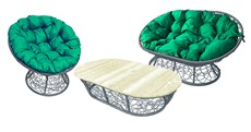 Комплект MAMASAN, Папасан и стол, с ротангом, серое/зелёная подушка в Оренбурге