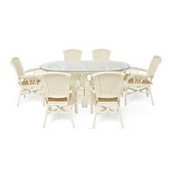 Комплект обеденный ANDREA GRAND (стол со стеклом+6 кресел+ подушки) TCH White (белый) арт.12427 в Саратове