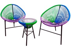 Набор мебели Акапулько (2 кресла+стол O41см, каркас черный, сиденья бел.,син., красн.) AC-MT003 в Рязани