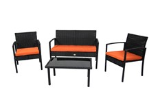Набор мебели Бостон с подушкой (стол+2кресла+диван ротанг черный, подушки оранжевые) SFS002 в Екатеринбурге