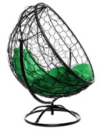 Кресло-кокон Круглый, вращающийся, с ротангом (чёрный/зелёная подушка) в Тюмени