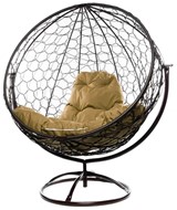 Кресло-кокон Круглый, вращающийся, с ротангом (коричневый/бежевая подушка) в Тюмени