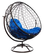 Кресло-кокон Круглый, вращающийся, с ротангом (коричневый/синяя подушка) в Тюмени
