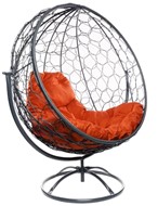 Кресло-кокон Круглый, вращающийся, с ротангом (серый/оранжевая подушка) в Смоленске