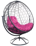 Кресло-кокон Круглый, вращающийся, с ротангом (серый/розовая подушка) в Тюмени