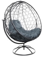Кресло-кокон Круглый, вращающийся, с ротангом (серый/серая подушка) в Тюмени