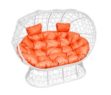 Кресло-кокон Лежебока на подставке с ротангом, белый/оранжевая подушка в Воронеже