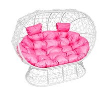 Кресло-кокон Лежебока на подставке с ротангом, белый/розовая подушка в Екатеринбурге