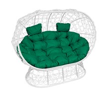 Кресло-кокон Лежебока на подставке с ротангом, белый/зелёная подушка в Екатеринбурге