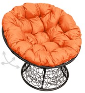 Кресло Папасан, пружинка с ротангом (чёрное/оранжевая подушка) в Тюмени