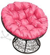 Кресло Папасан, пружинка с ротангом (чёрное/розовая подушка) в Тюмени
