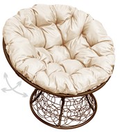 Кресло Папасан, пружинка с ротангом (коричневое/бежевая подушка) в Тюмени - предосмотр