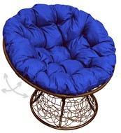 Кресло Папасан, пружинка с ротангом (коричневое/синяя подушка) в Тюмени