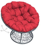 Кресло Папасан, пружинка с ротангом (серое/красная подушка) в Краснодаре