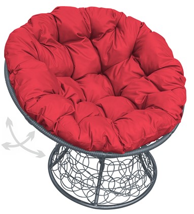Кресло Папасан, пружинка с ротангом (серое/красная подушка) в Тюмени - изображение