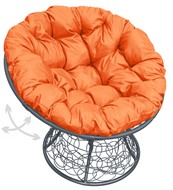 Кресло Папасан, пружинка с ротангом (серое/оранжевая  подушка) в Тюмени