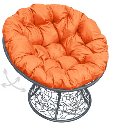 Кресло Папасан, пружинка с ротангом (серое/оранжевая  подушка) в Тюмени - изображение