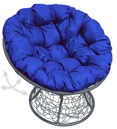 Кресло Папасан, пружинка с ротангом (серое/синяя подушка) в Тюмени - изображение