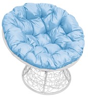 Кресло Папасан с ротангом (белое/голубая подушка) в Краснодаре