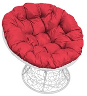Кресло Папасан с ротангом (белое/красная подушка) в Краснодаре