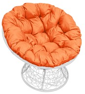 Кресло Папасан с ротангом (белое/оранжевая подушка) в Краснодаре