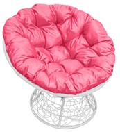 Кресло Папасан с ротангом (белое/розовая подушка) в Тюмени