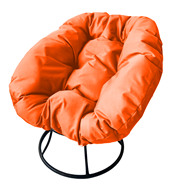 Кресло Пончик, сталь без ротанга, чёрное/оранжевая подушка в Екатеринбурге
