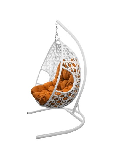 Подвесное кресло Для двоих ЛЮКС с ротангом белое (оранжевая подушка) в Екатеринбурге - изображение 10