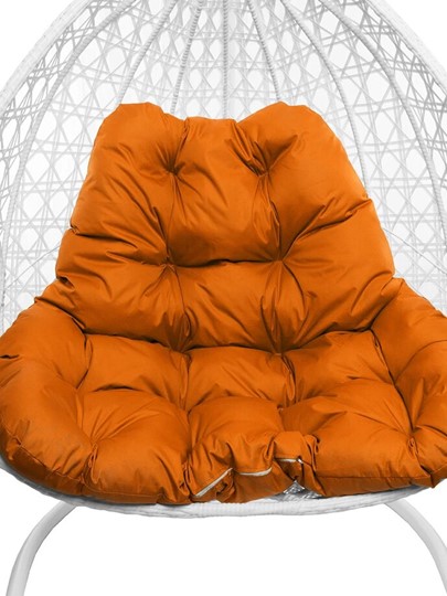 Подвесное кресло Для двоих ЛЮКС с ротангом белое (оранжевая подушка) в Екатеринбурге - изображение 18