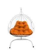 Подвесное кресло Для двоих ЛЮКС с ротангом белое (оранжевая подушка) в Якутске