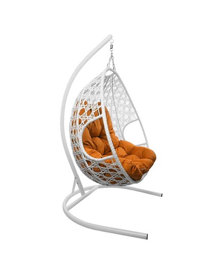 Подвесное кресло Для двоих ЛЮКС с ротангом белое (оранжевая подушка) в Екатеринбурге - изображение 5