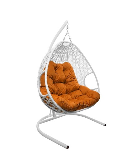 Подвесное кресло Для двоих ЛЮКС с ротангом белое (оранжевая подушка) в Екатеринбурге - изображение 6