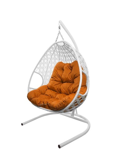 Подвесное кресло Для двоих ЛЮКС с ротангом белое (оранжевая подушка) в Екатеринбурге - изображение 9