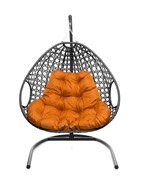 Подвесное кресло Для двоих ЛЮКС с ротангом серое (оранжевая подушка) в Екатеринбурге
