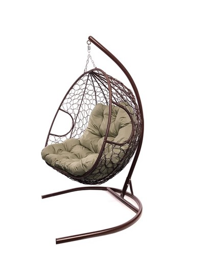 Подвесное кресло Для двоих с ротангом коричневое (бежевая подушка) в Екатеринбурге - изображение 10