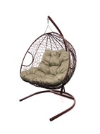 Подвесное кресло Для двоих с ротангом коричневое (бежевая подушка) в Якутске