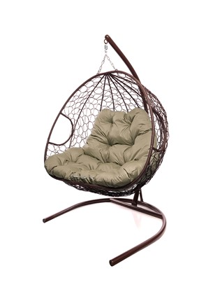 Подвесное кресло Для двоих с ротангом коричневое (бежевая подушка) в Екатеринбурге - изображение