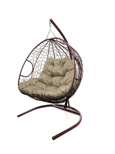 Подвесное кресло Для двоих с ротангом коричневое (бежевая подушка) в Екатеринбурге - изображение 9