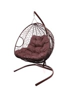 Подвесное кресло Для двоих с ротангом коричневое (бордовая подушка) в Екатеринбурге