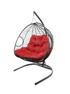 Подвесное кресло Для двоих с ротангом серое (красная подушка) в Екатеринбурге