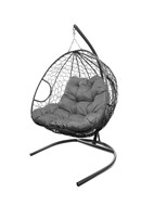 Подвесное кресло Для двоих с ротангом серое (серая подушка) в Саратове