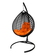 Подвесное кресло Капля ЛЮКС ротанг (Чёрный/оранжевая подушка) в Тамбове - предосмотр