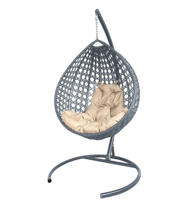 Подвесное кресло Капля ЛЮКС ротанг (Серый/Бежевая подушка) в Тюмени - изображение