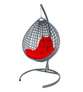 Подвесное кресло Капля ЛЮКС ротанг (Серый/красная подушка) в Якутске
